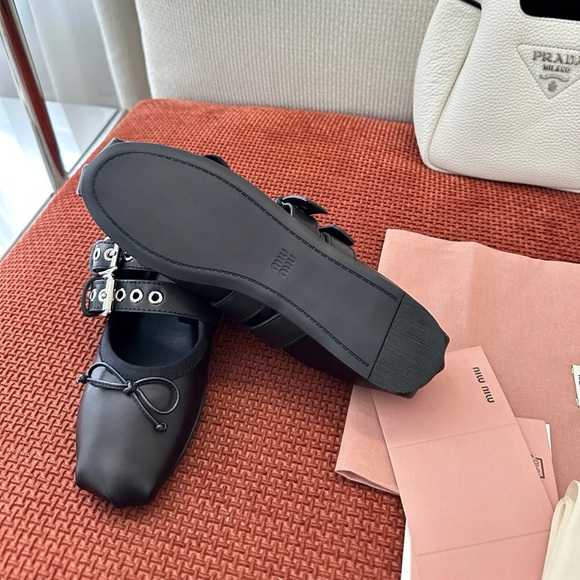 Miu Miu Double Buckle Strap Leather Mary Jane Ballerina Flats - Picture 8 of 8